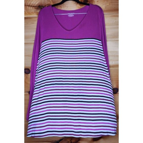 Lane Bryant Essentials Long Sleeve Striped Purple Base Mixed Print Tee Top 22/24 - Picture 3 of 9